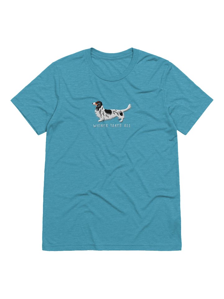 Wiener Takes All T-Shirt(Embroidered) of a Longhaired Dachshund(Pied Black & White) product image (61)