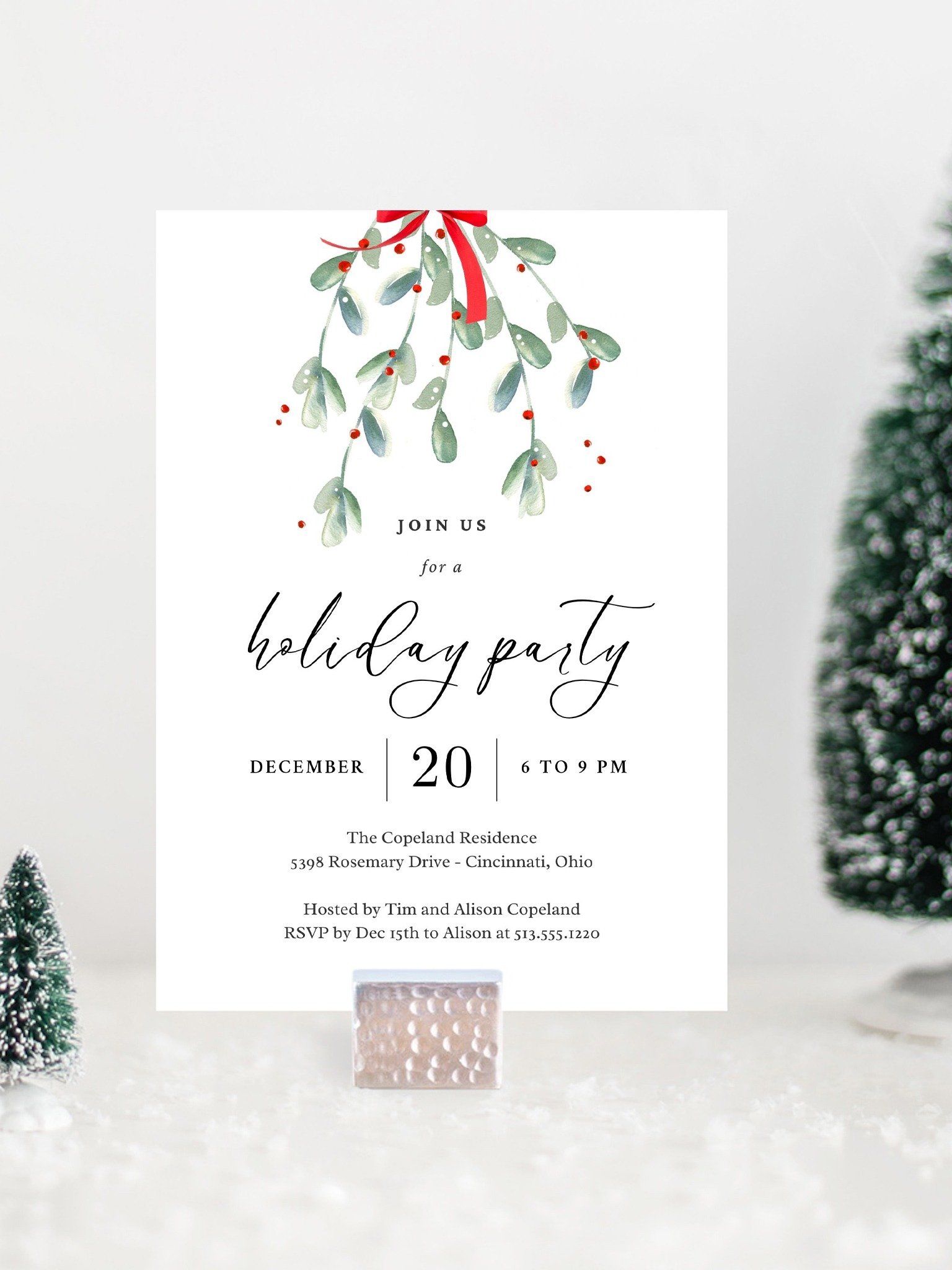 Lovely Mistletoe Christmas Party Invitation Canva Template LMC product image (1)
