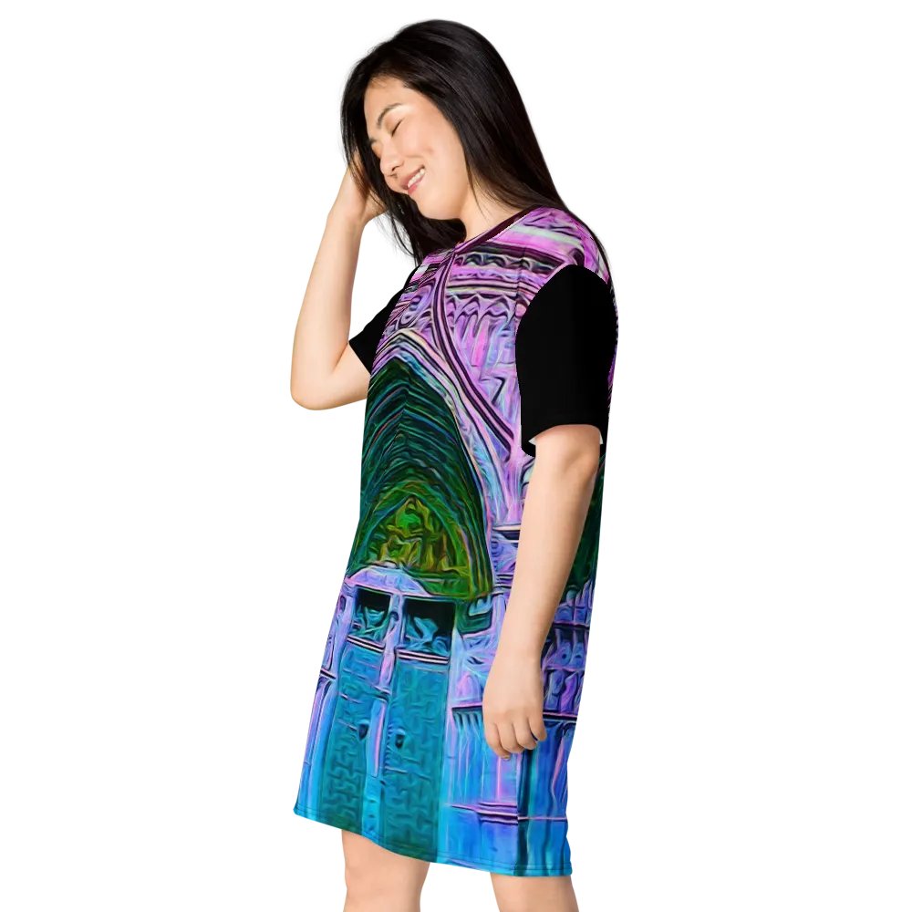 Pink and Blue Cathedral Doors Tshirt Dress product image (6)