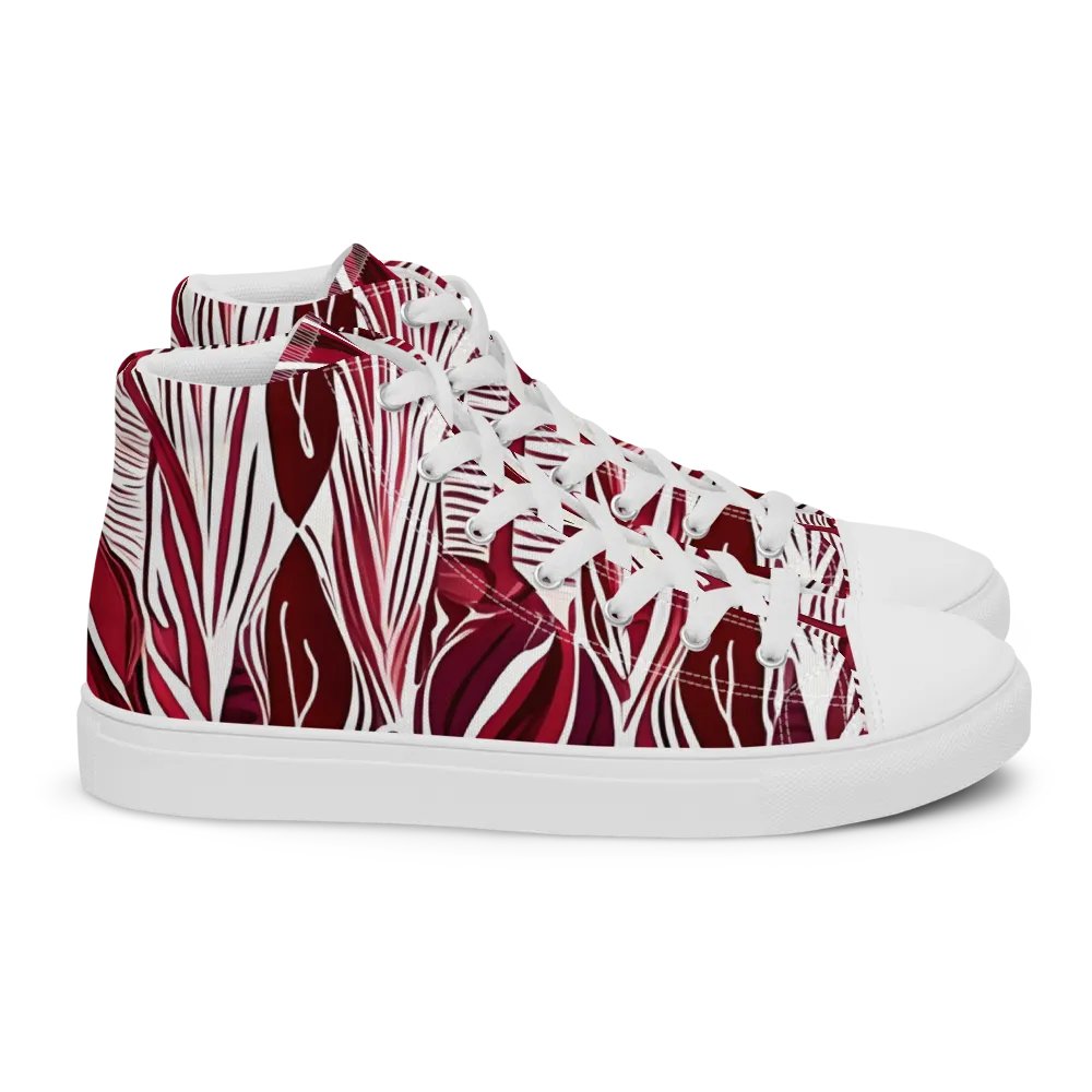 Women's Burgundy & White Abstract Art Painted High Tops product image (2)