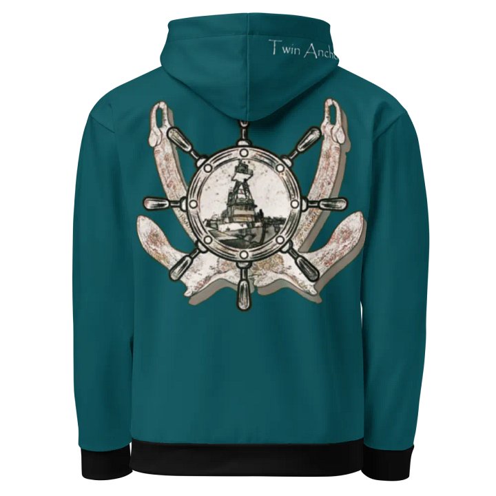 2 Anchor - Ship wheel & Tug CE (Teal) – Performance Marine Wear | Twin Anchor Apparel North Current Line product image (1)