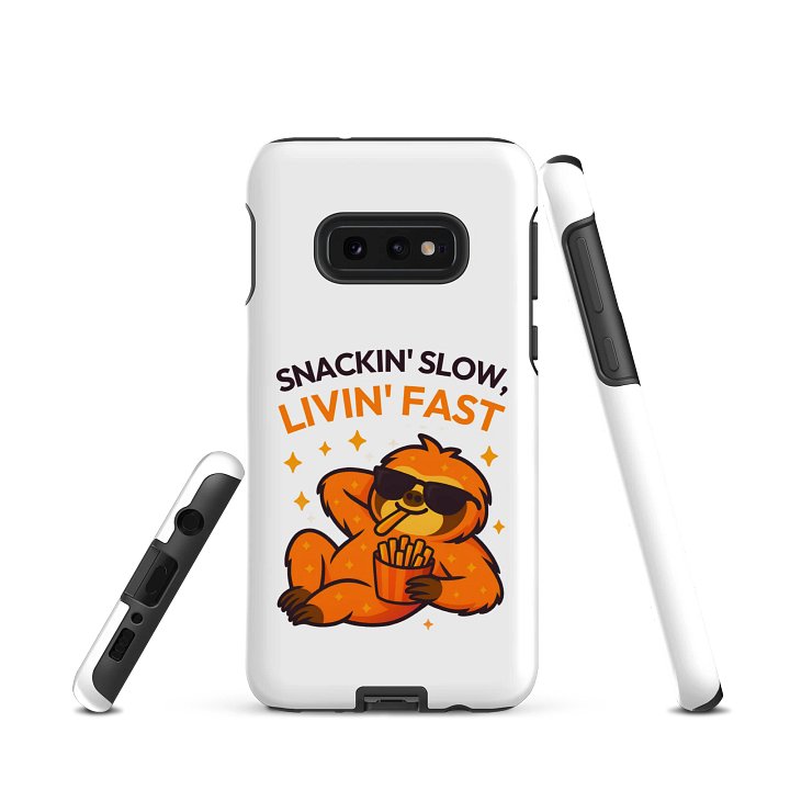 Snackin’ Slow, Livin’ Fast – Funny Sloth Samsung Case | Fries & Sass Tough Phone Case – Sloths Having Snacks Collection product image (1)