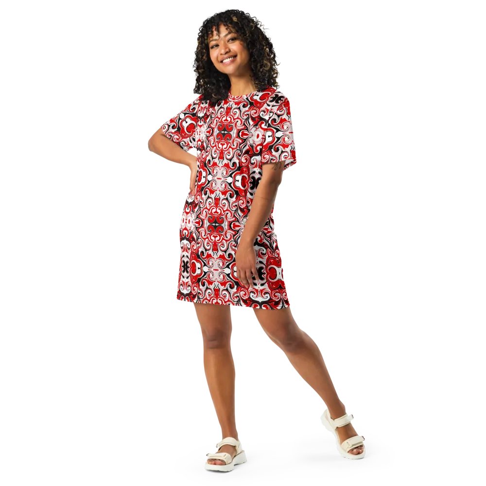 Red Abstract Swirls T-Shirt Dress product image (10)