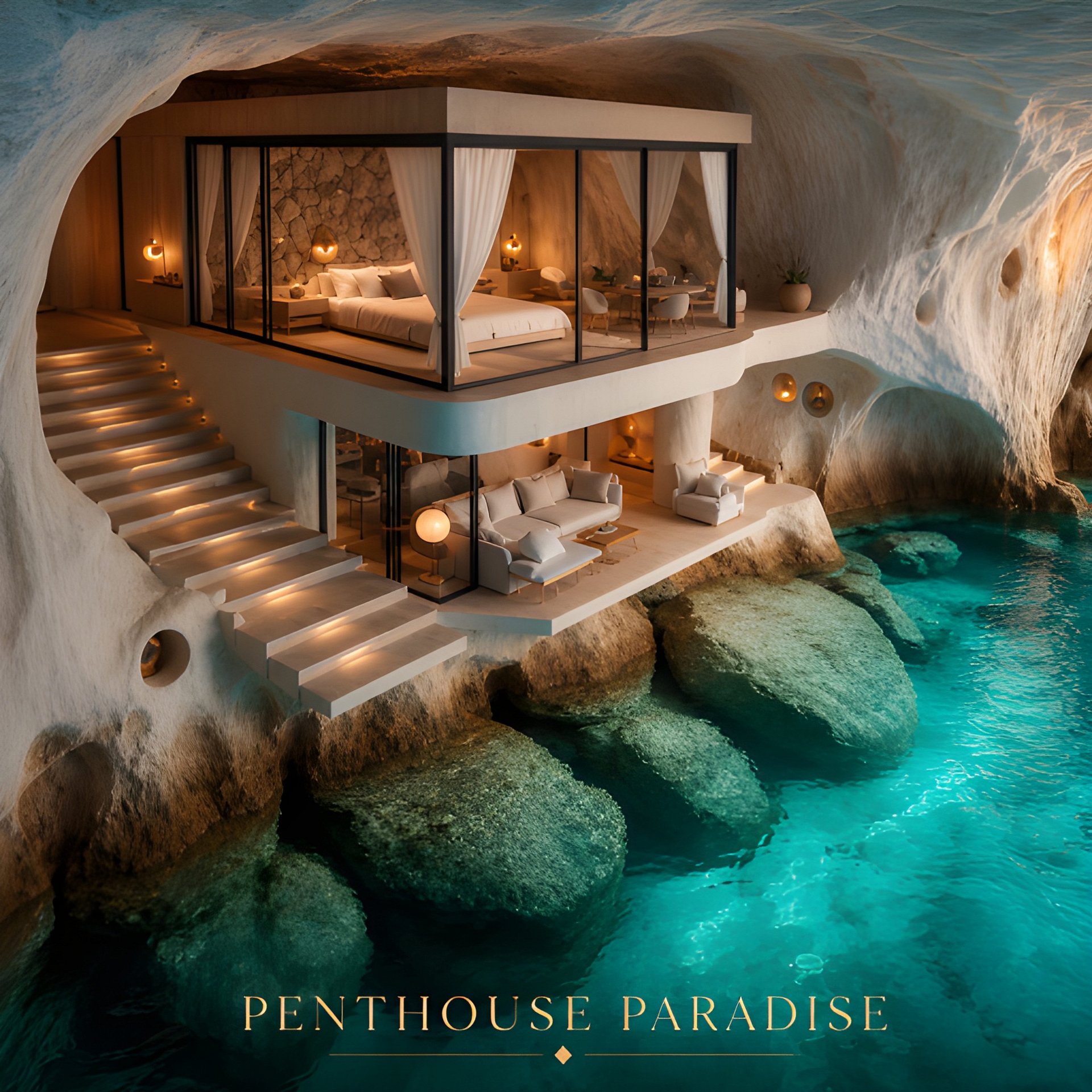 Penthouse Paradise Luxe Cave Home Wall Art | Turquoise Ocean | 8K Printable Digital Download JPEG product image (2)