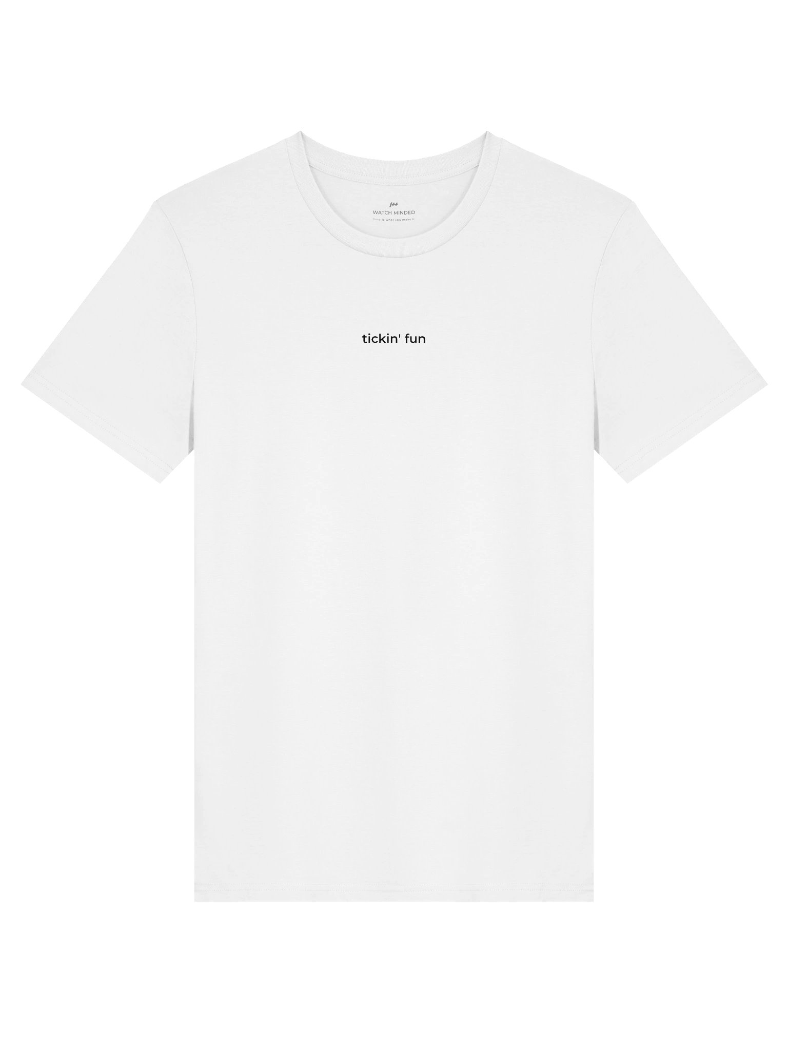 Standard Fit Light Cotton "tickin' fun" Minimalistic T-Shirt, White product image (1)