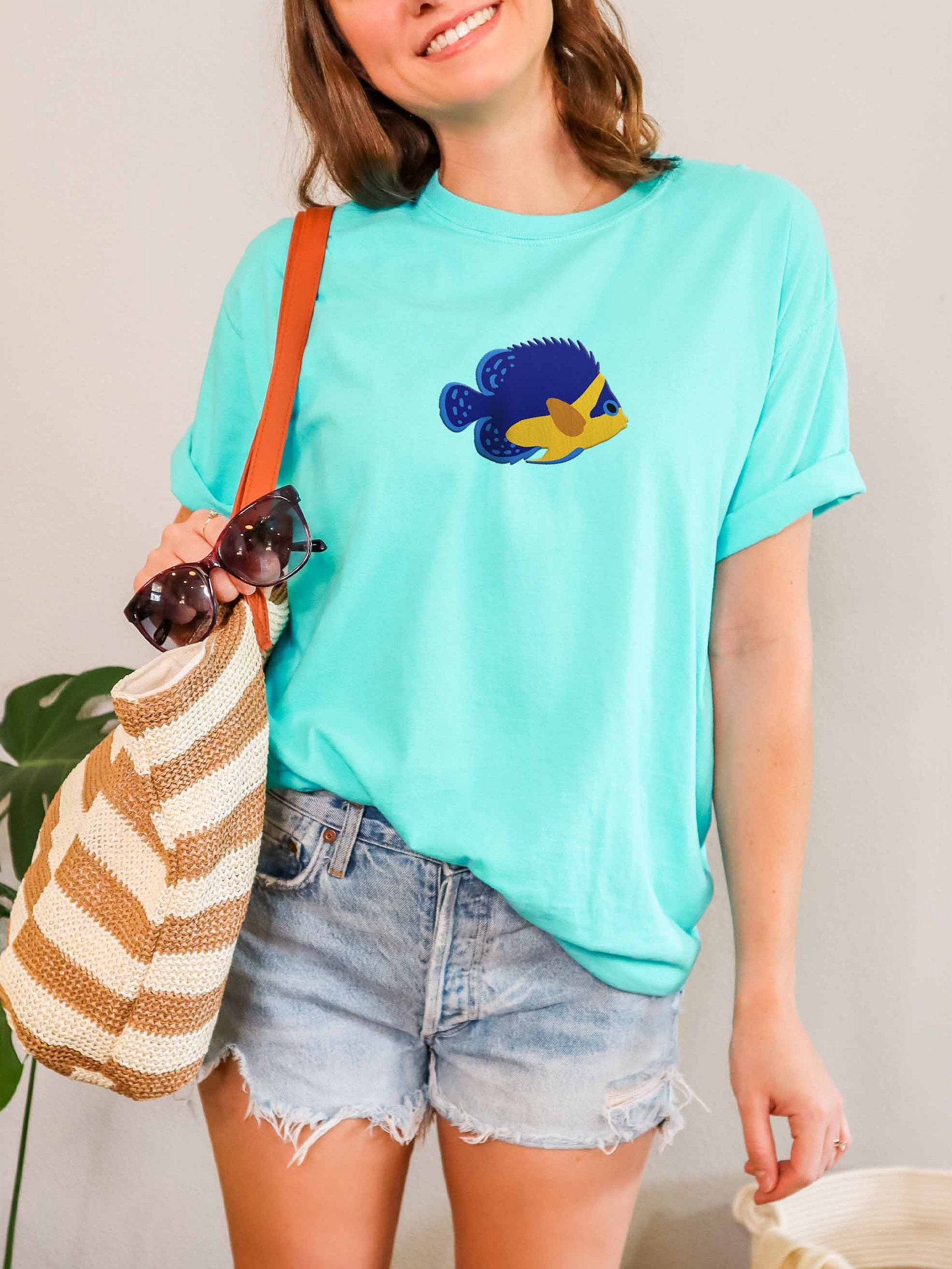 Venustus Angelfish Embroidered Shirt | Reef Aquarium Fish Embroidery Tee | Saltwater Marine Fish Apparel product image (2)