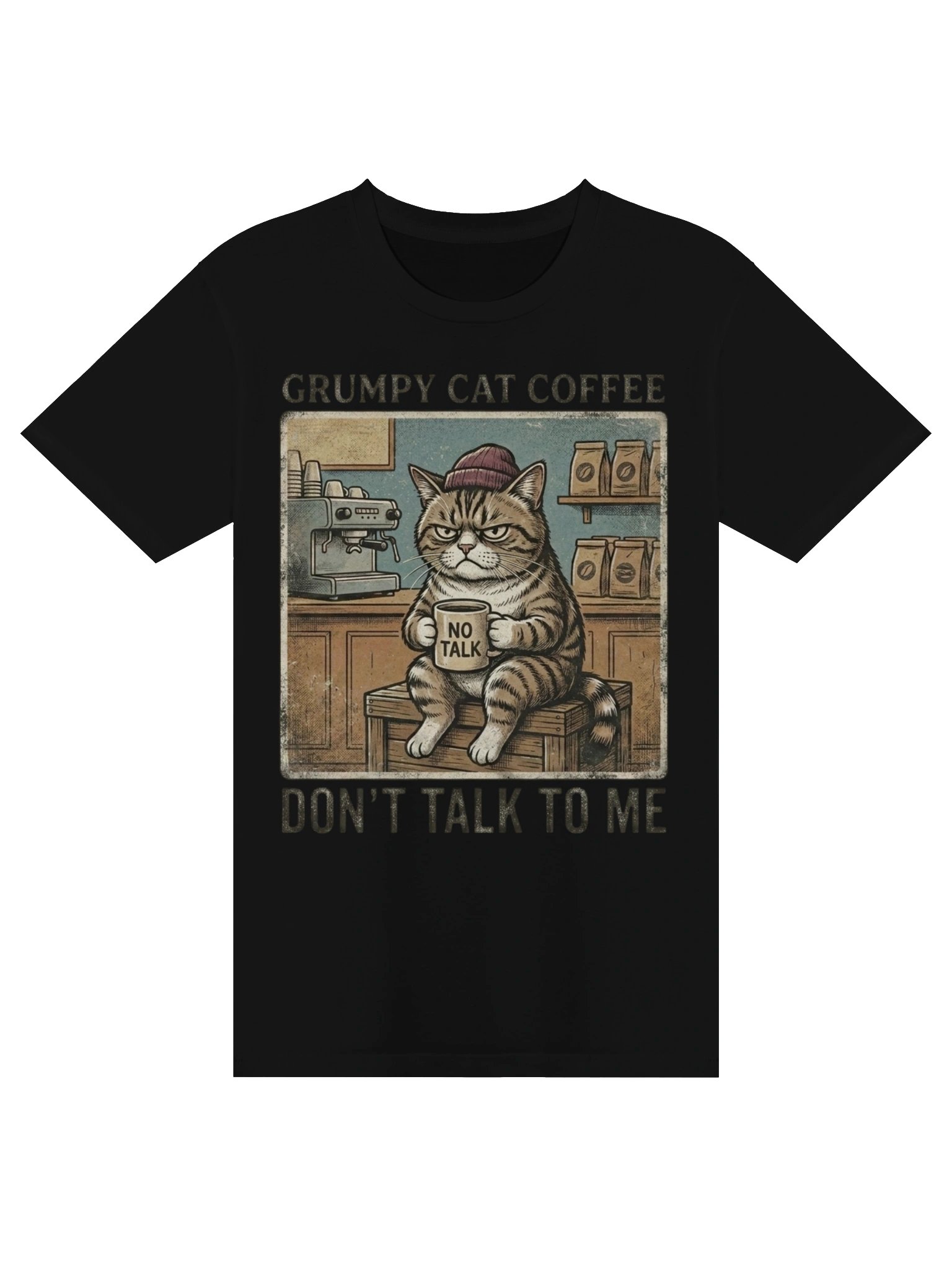 Vintage Grumpy Cat Coffee Graphic T-Shirt Design | "Don't Talk To Me" Retro Tee Artwork product image (2)