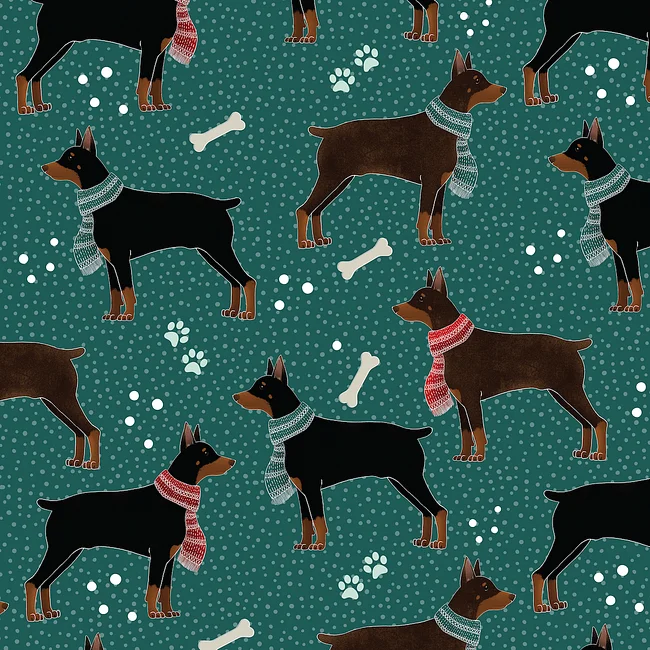 Winter Dobermans in Scarves Pattern