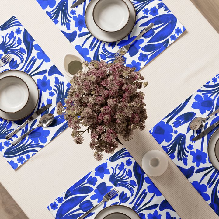 Spring Garden, Royal Blue on White | Placemats – Set of 4 | MONIQUE FAELLA DESIGNS™ product image (1)