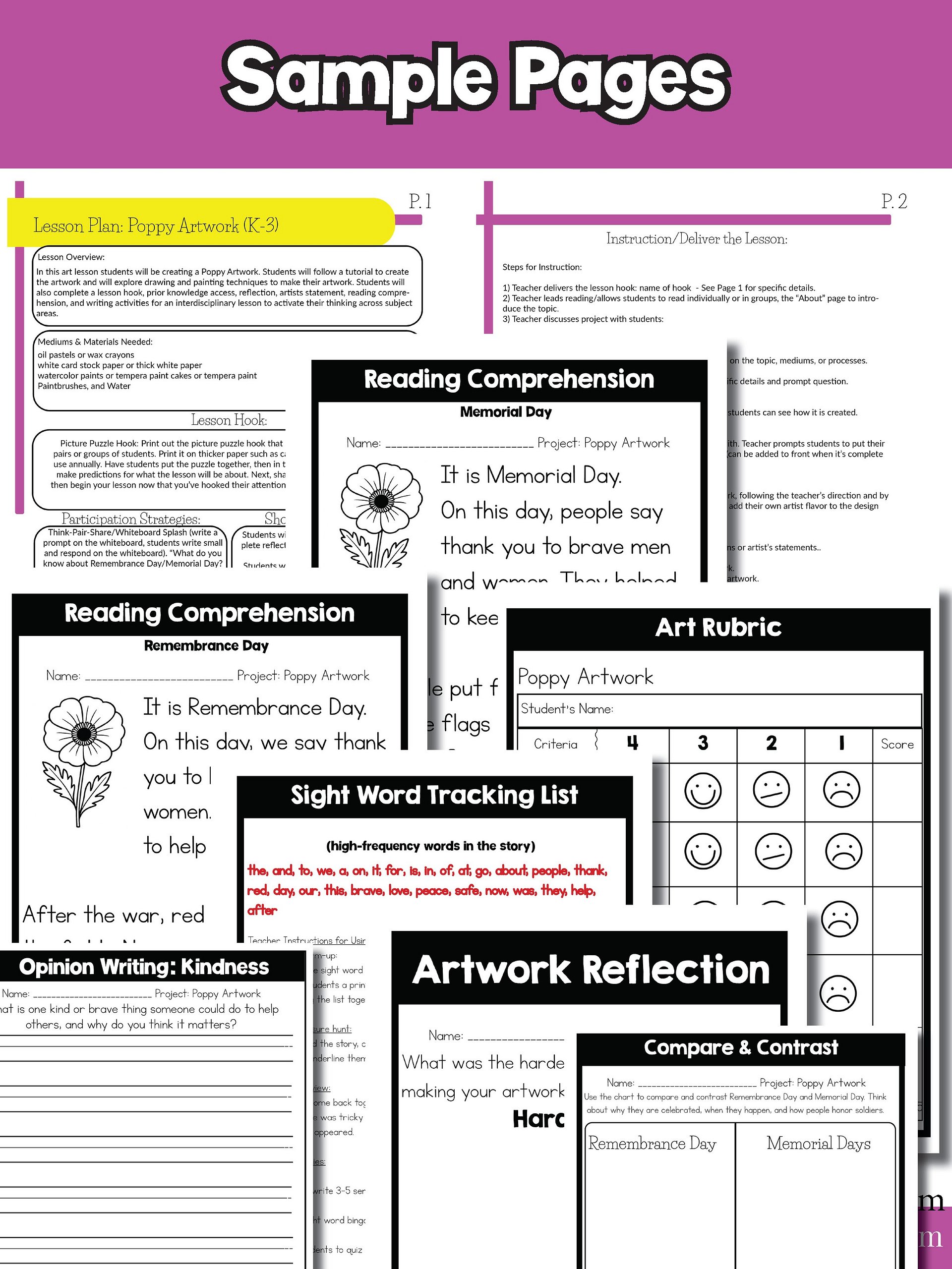 Poppy Art Lesson Remembrance Day Art Memorial Day Art Project Writing Reading K-3 product image (8)