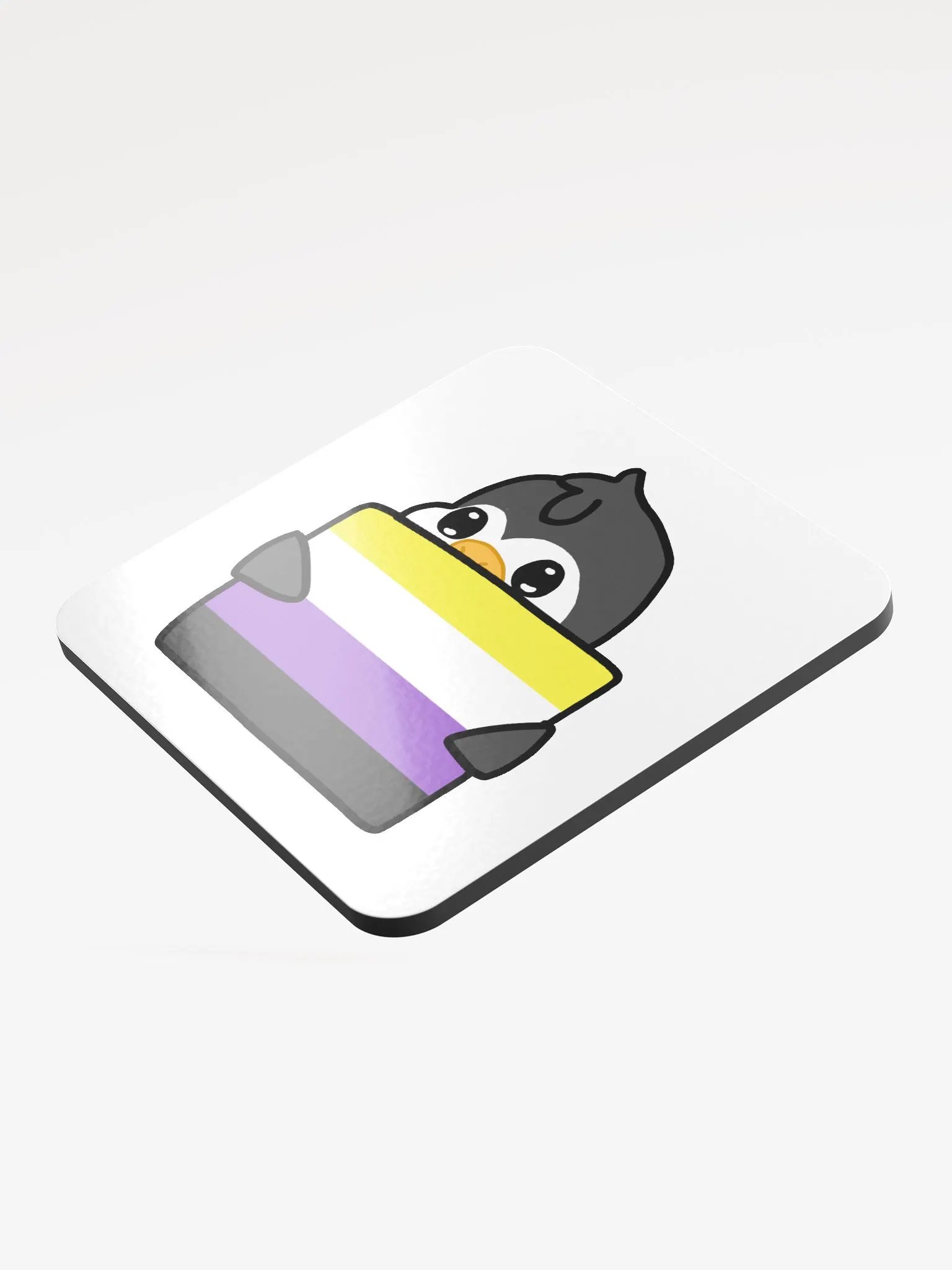 "Non-Binary Pride" Lil' Guy - Gloss Cork Coaster product image (3)