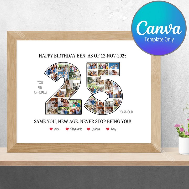 25th Birthday Photo Collage Poster - Canva Template product image (1)