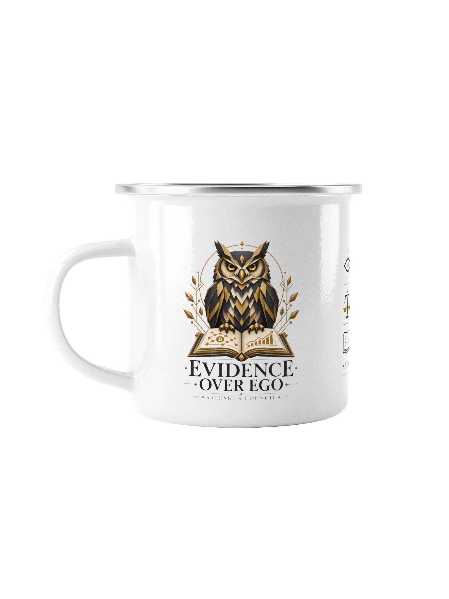 Evidence Over Ego — Enamel Camp Mug product image (1)