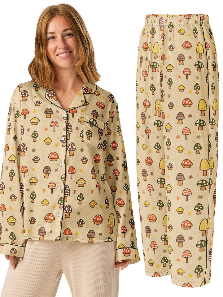 1970s Retro Mushrooms Ladies Long Sleeve Pajama Set product image (1)