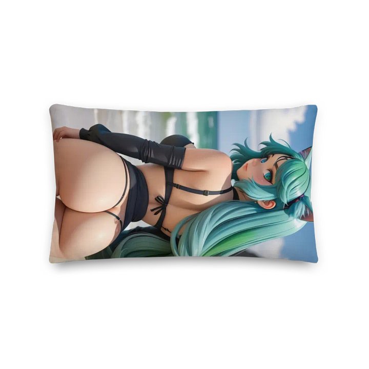 Teal-Haired Catgirl Beach Vibes Pillow product image (1)