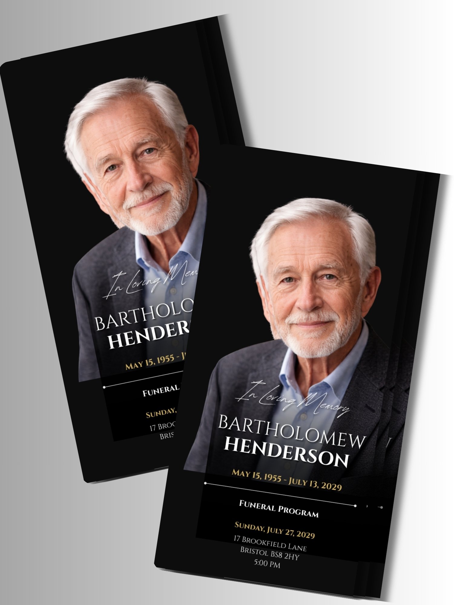 Celebration of Life Trifold for Men | Black & Gold Funeral Program, 6-Page US Letter Canva Template product image (6)