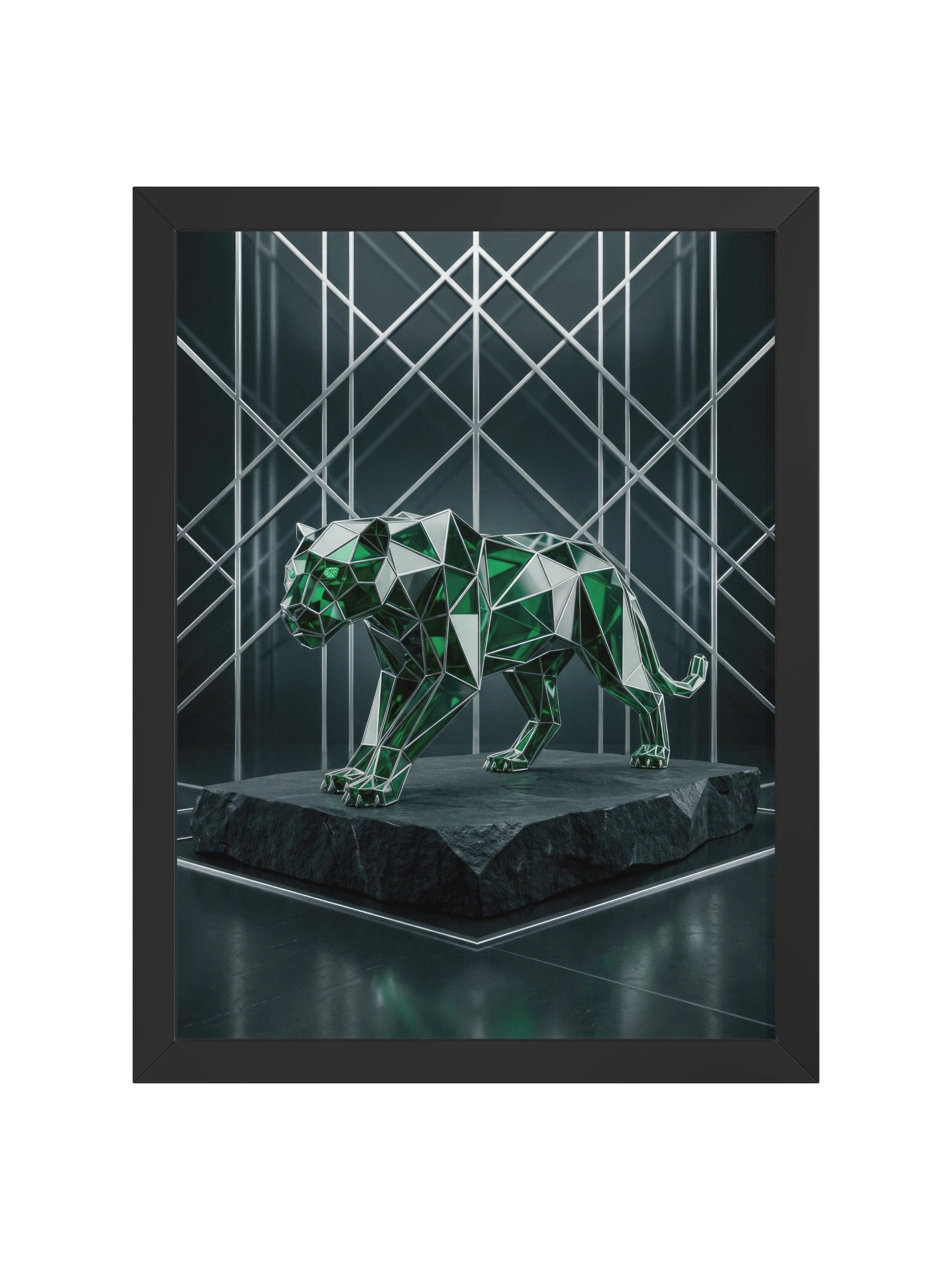 Emerald Geometric Panther Canvas - Neo-Deco Luxury Wall Art product image (1)