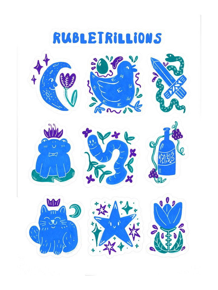 Doodle Sticker Sheet (Blue) - Hand Drawn by Ruble product image (1)