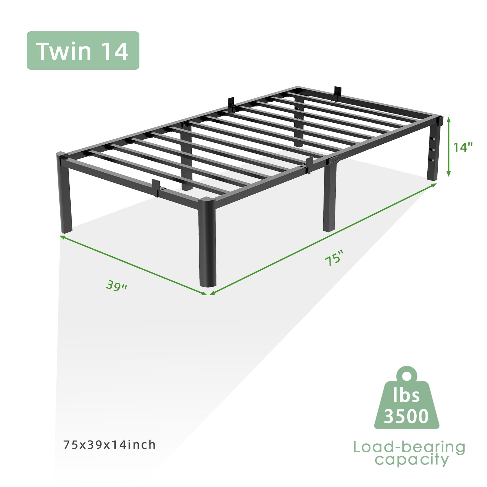 Twin Bed Frame, 14 Inch Metal Platform Bed Frame Queen Size with Storage Space Under Bed, Heavy Duty Steel Slat Support, Easy Assembly, No Box Spring Needed product image (3)