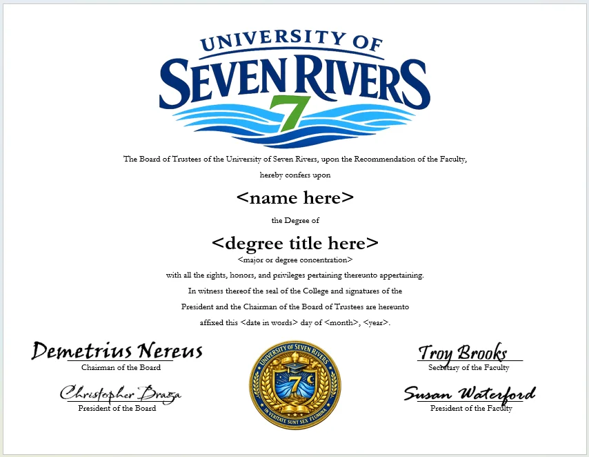 University of Seven Rivers degree parchment product image (1)