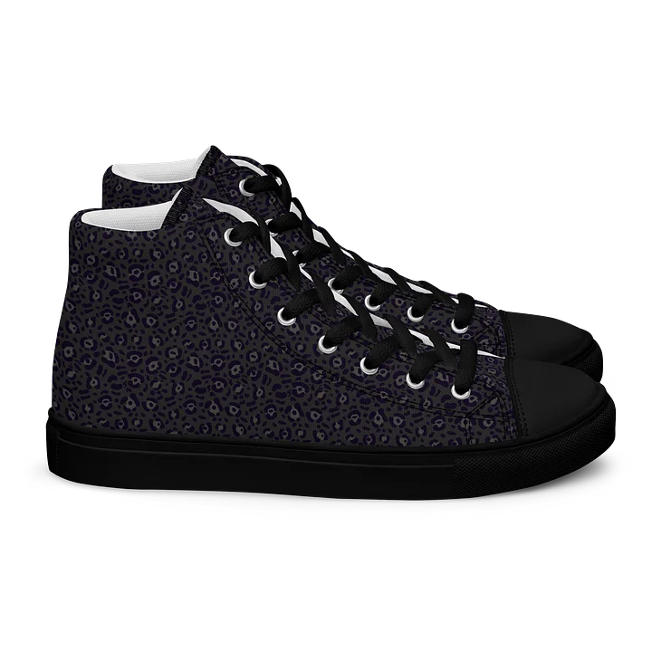 Black Leopard Print Men's High Top Canvas Shoes product image (2)