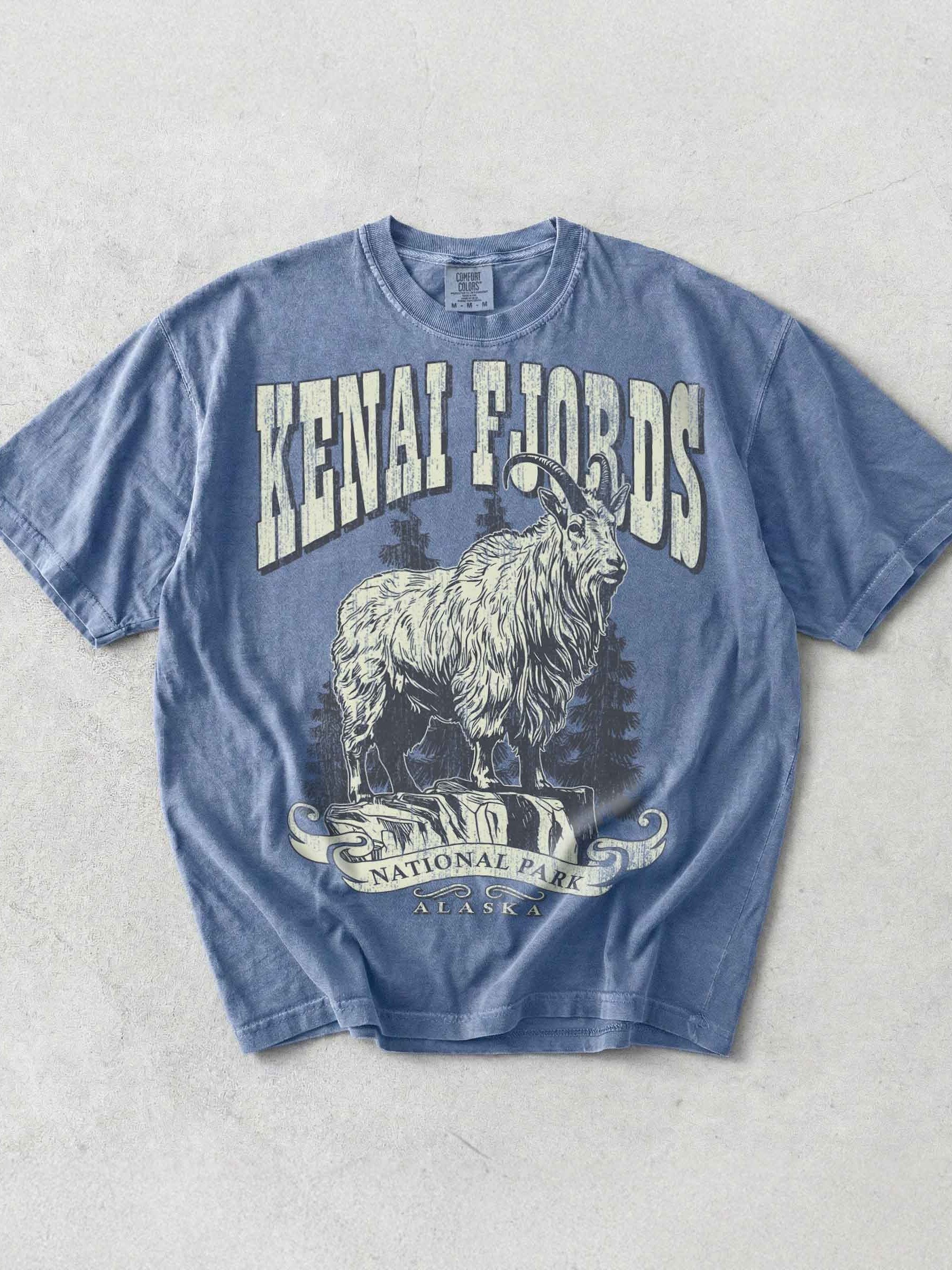 Kenai Fjords National Park Shirt – Vintage Mountain Goat Graphic Tee Alaska product image (1)