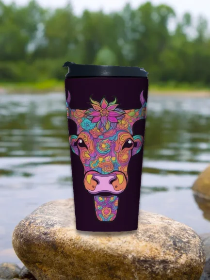 Floral Cow Face - Stainless Steel Travel Mug product image (2)