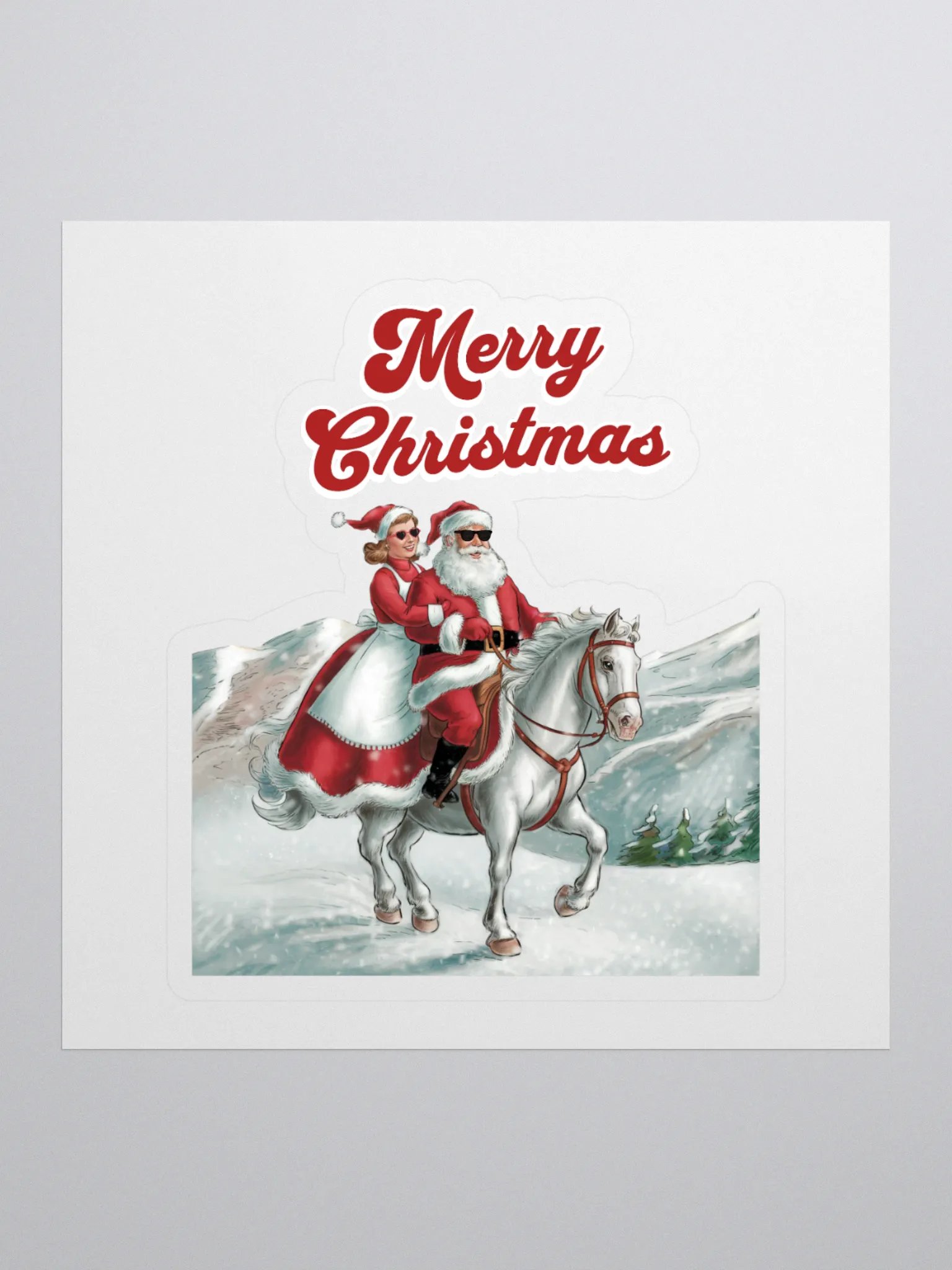 Mr. and Mrs. Santa Claus Horse Riding Sticker product image (1)