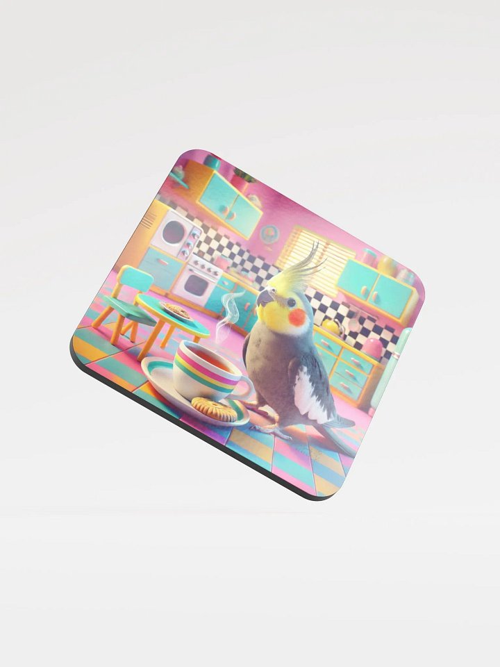 Perch & Sip – Glossed Cork Coaster with Parakeet Art 10 product image (1)