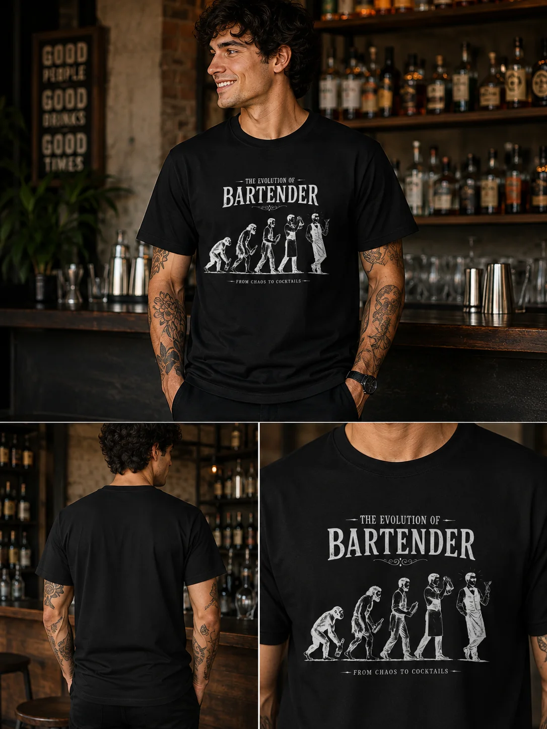 Funny Bartender Evolution T-Shirt | Vintage Mixology Graphic Tee product image (2)