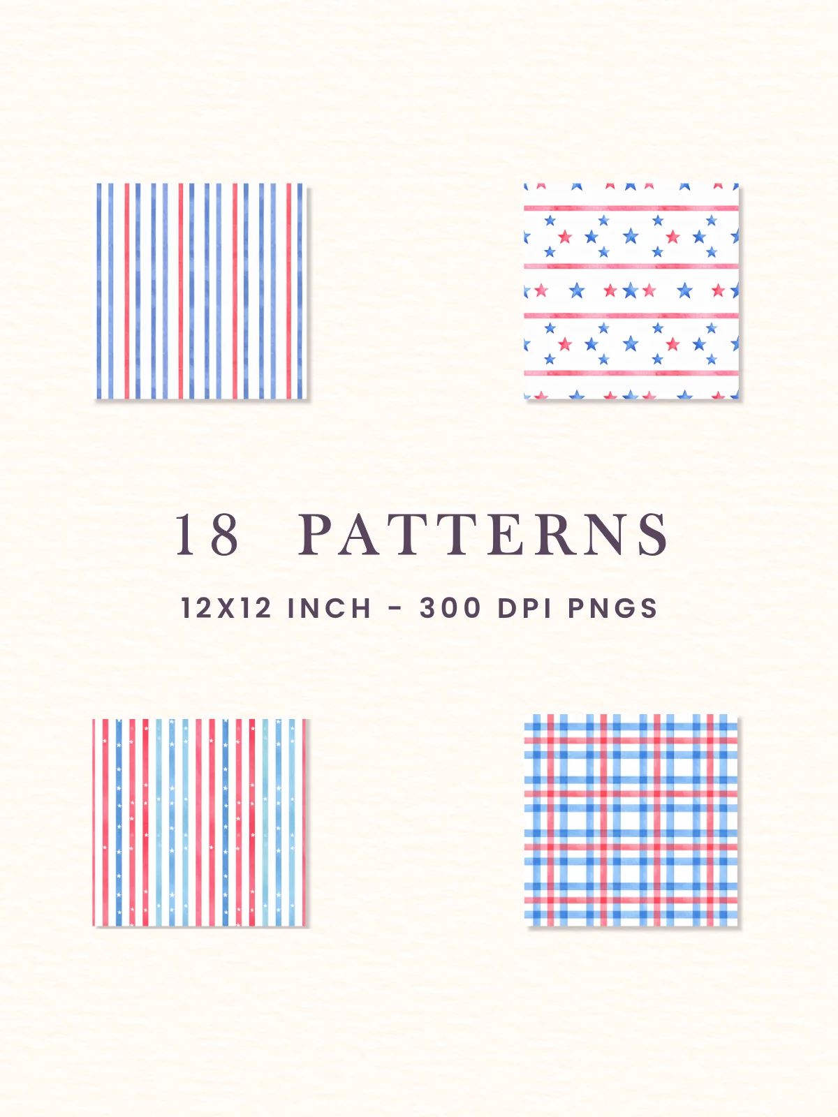 Stars & Stripes Seamless Patterns Patriotic Red White Blue Digital Papers Gingham 4th Of July Background USA Independence Day Commercial Use product image (3)