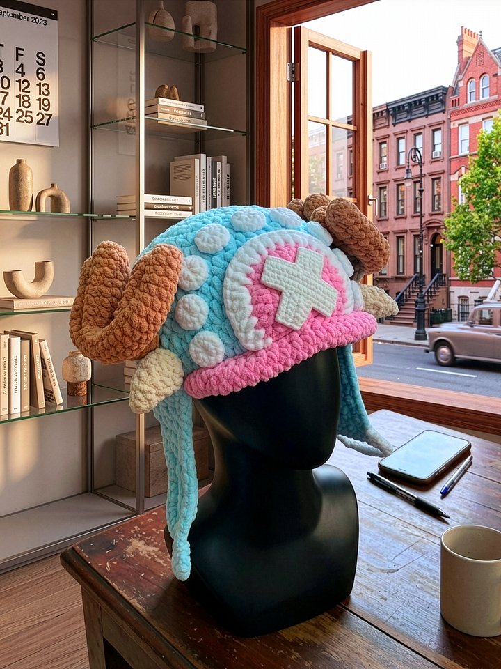 Pastel Crochet Plush Hat, Reindeer Doctor Pirate Inspired Beanie product image (2)