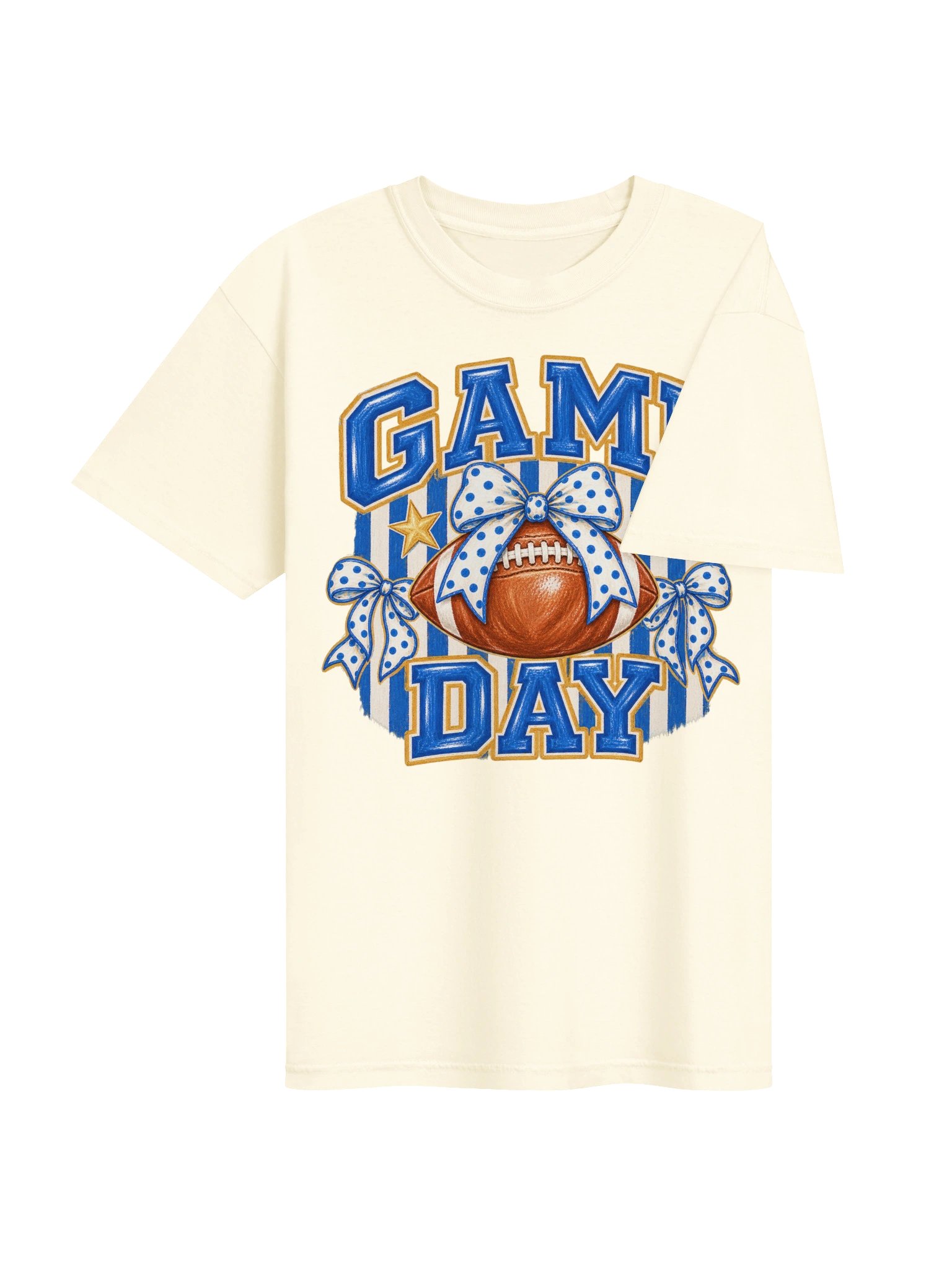 Preppy Game Day Football Shirt, Striped Blue and Gold, Polka Dot Bow Tee, Football Mom Shirt, Cute Football Season Top, Game Day Outfit product image (4)