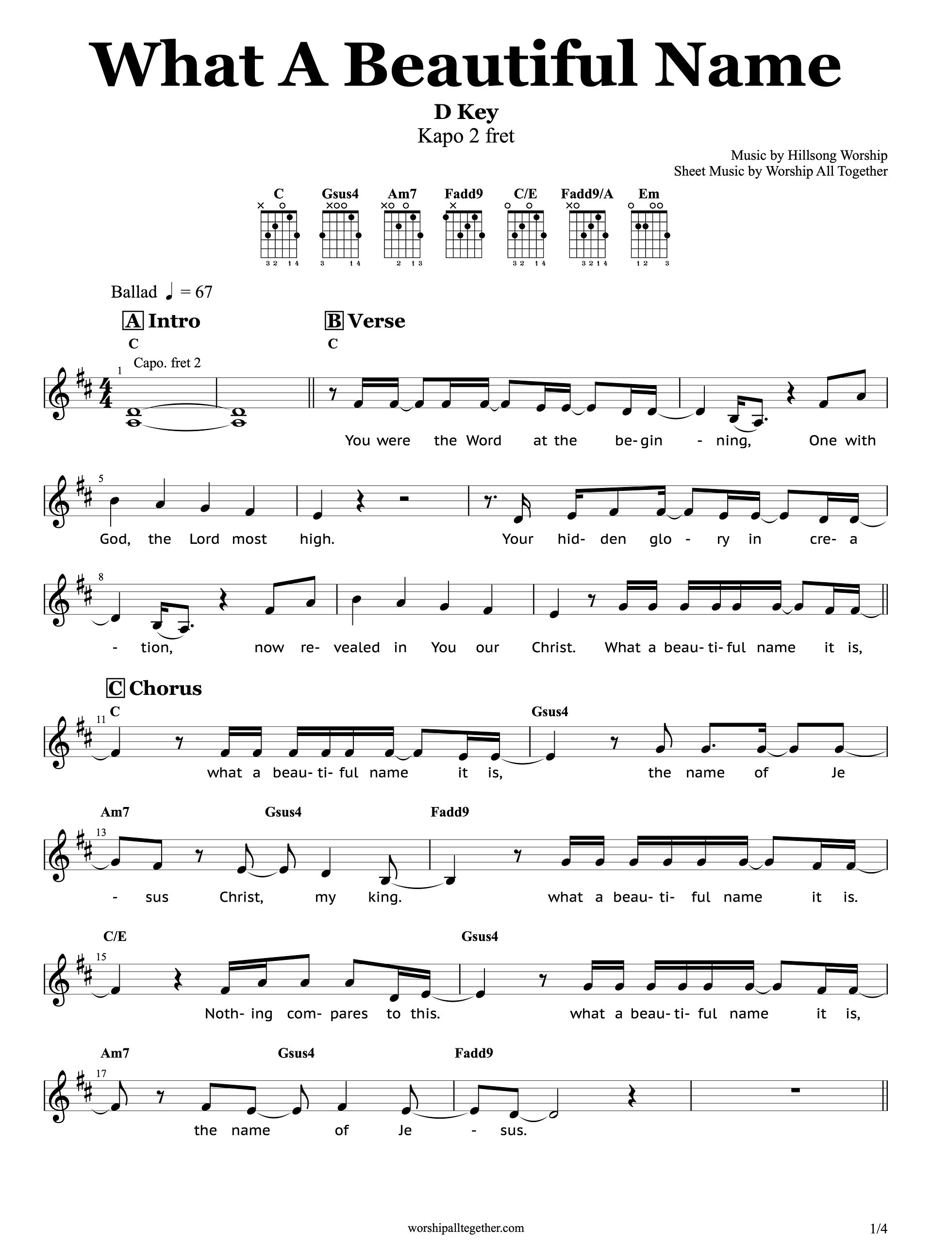 What A Beautiful Name - Hillsong Worship | Sheet Music, Chord, Lyrics product image (1)