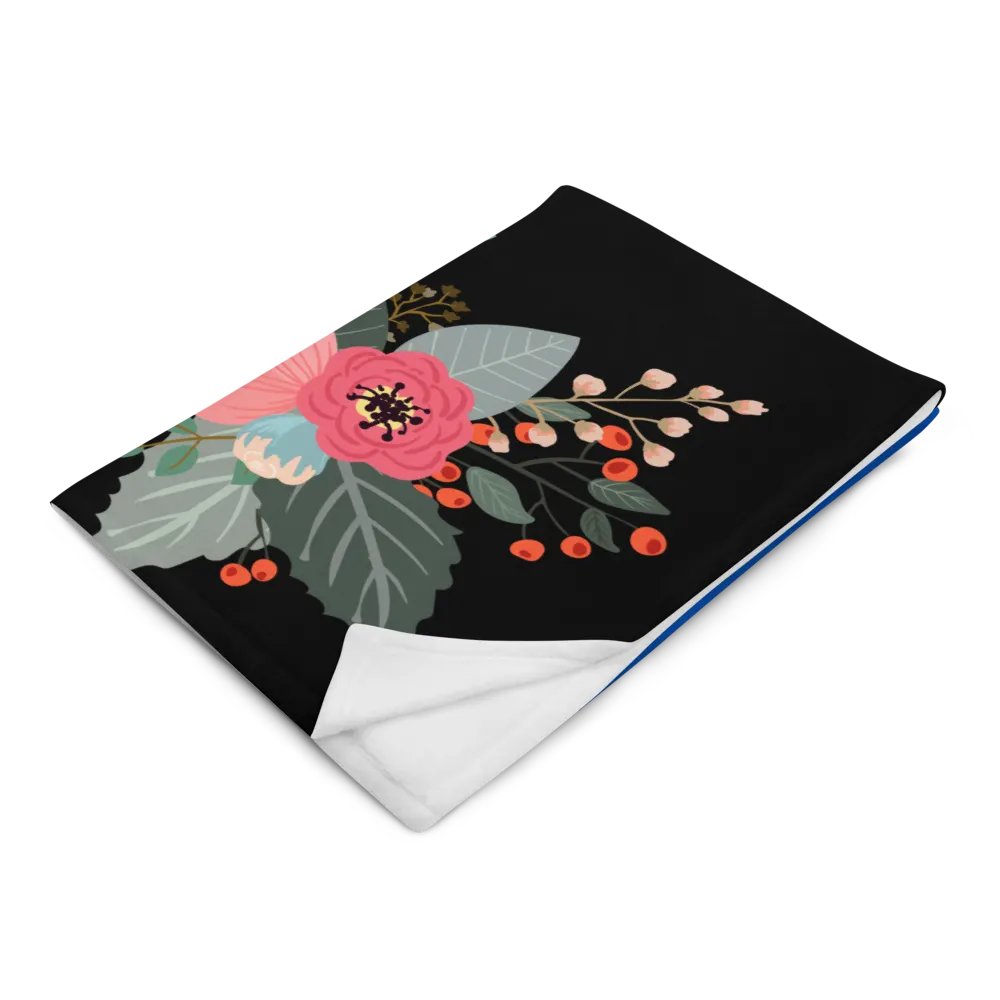 Flower on Black and Blue Pattern Throw Blanket | Floral Pattern Blanket product image (3)