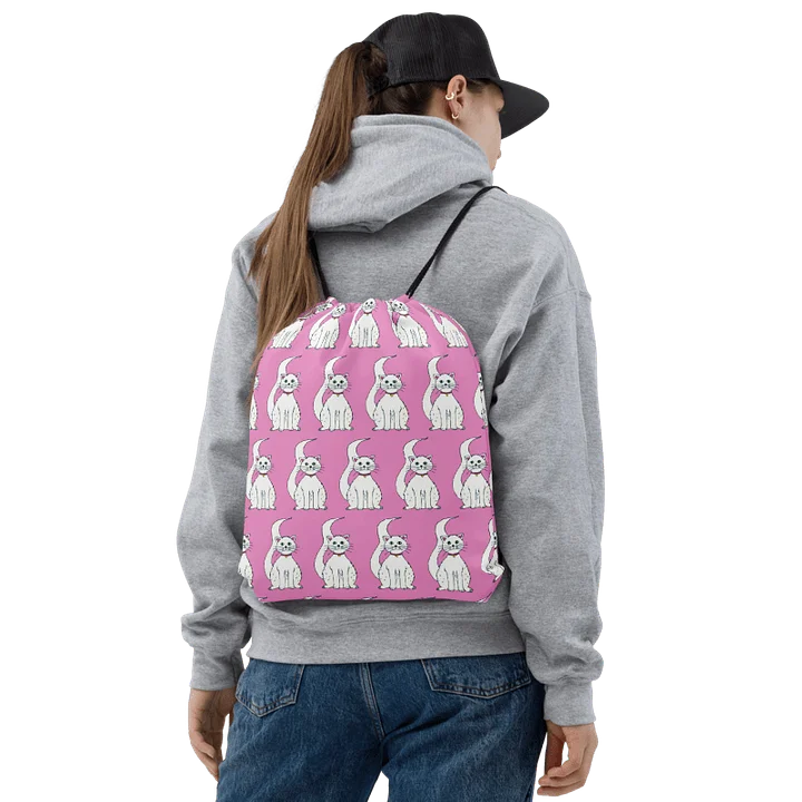 White Cat (art by Dina R.) acrylic painting picture - Drawstring Bag product image (1)