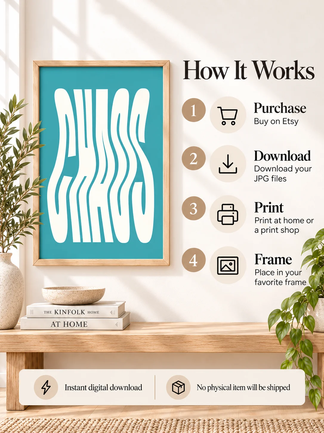 CHAOS Wavy Typography Poster Teal Printable Wall Art Retro Y2K Digital Download Abstract Statement Dorm Decor Minimalist product image (4)