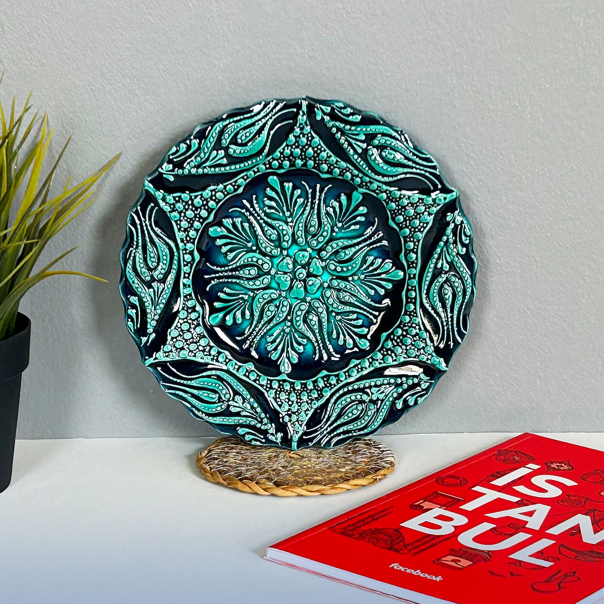 Ceramic turquoise plate, turquoise/green/emerald — handmade pottery product image (3)