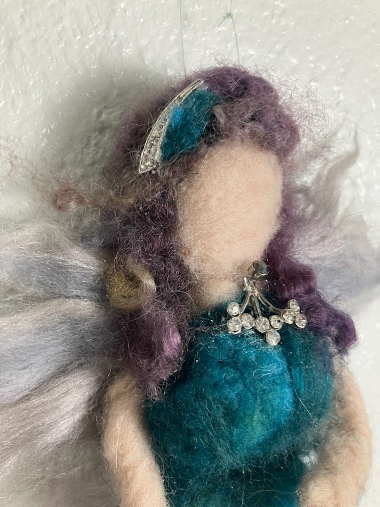 Floating "Serene Waters" Needle Felted Fairy – Handcrafted 6” Hanging Angel Teal product image (6)