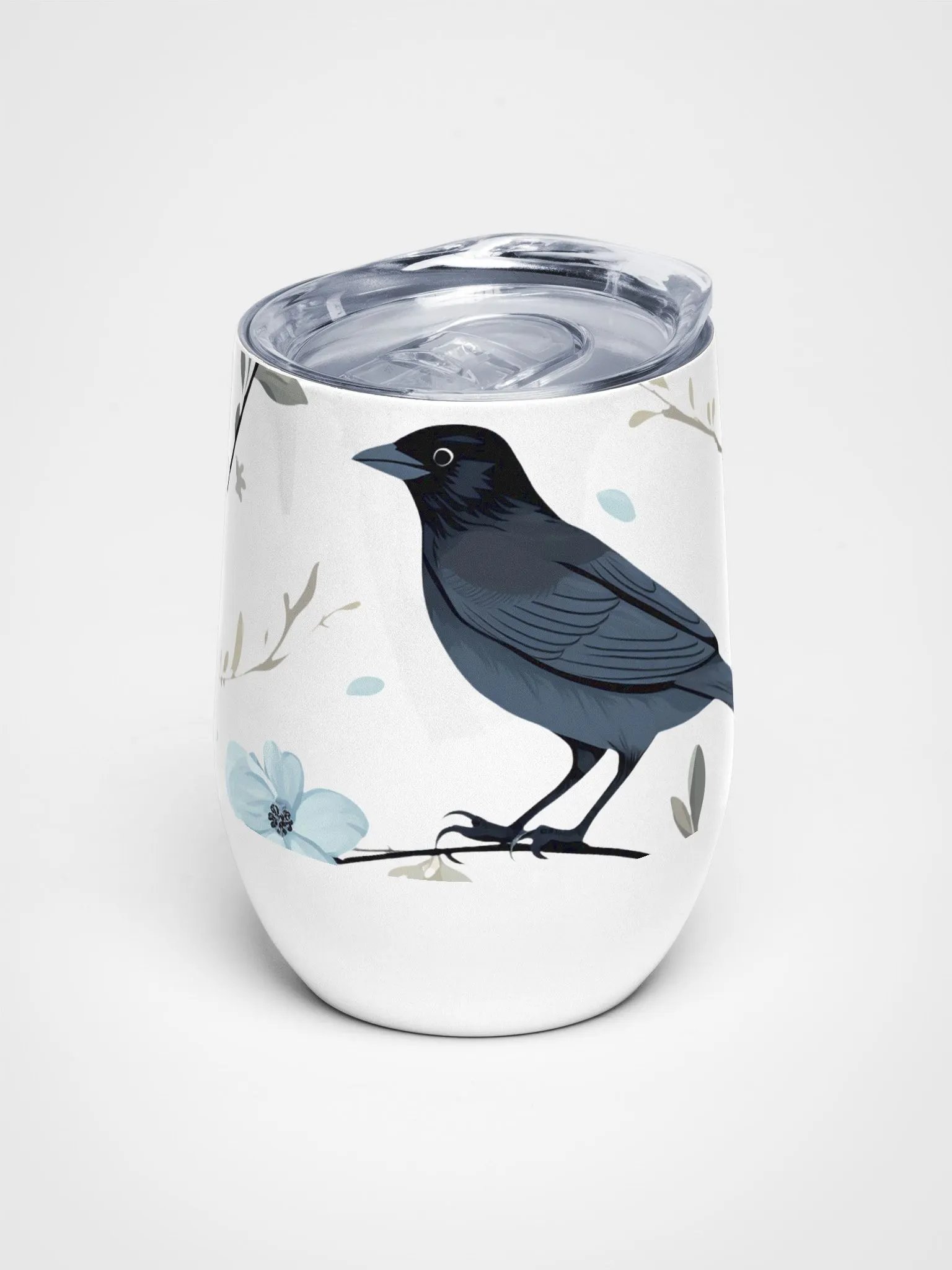 Wine Tumbler with a Crow and Blue Flowers product image (1)