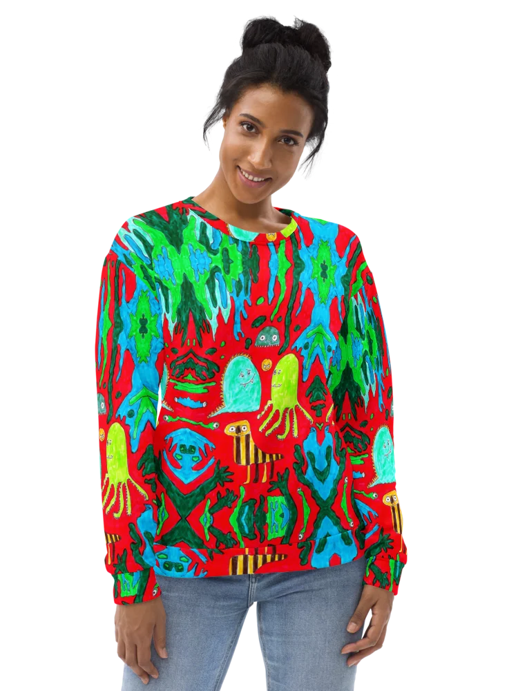Abstract Doodle Monsters in Red All-Over Sweatshirt product image (11)