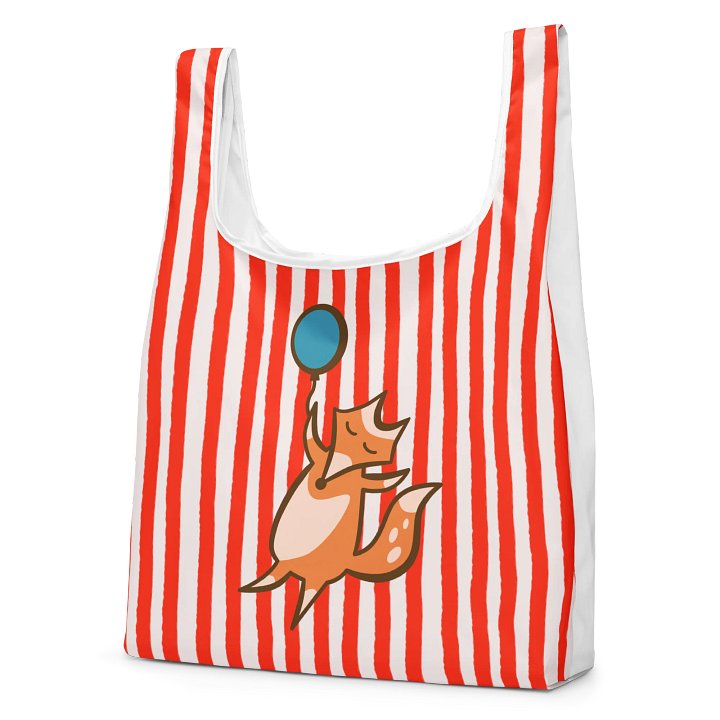 Whimsical Fox Tote Red Striped Reusable Market Bag product image (2)