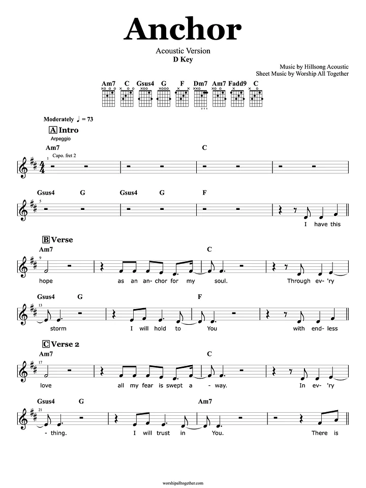 Anchor (Acoustic Version) Hillsong | Sheet Music, Chord, Lyrics product image (1)