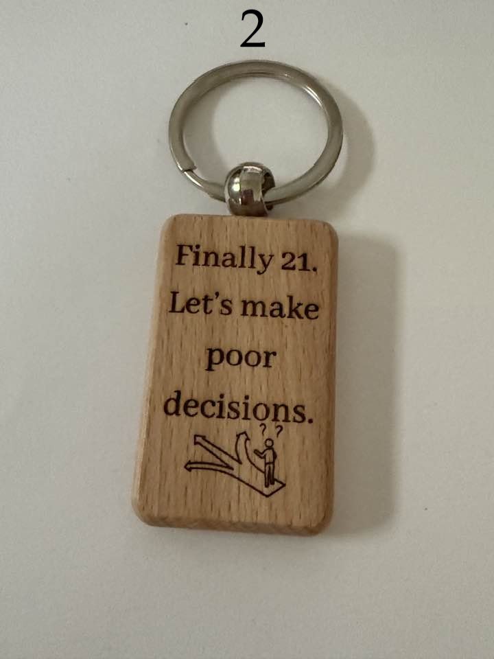 Milestone Birthday Wooden Engraved Keychains | Age 21–70 | Handmade Gift for Him or Her (1) product image (2)