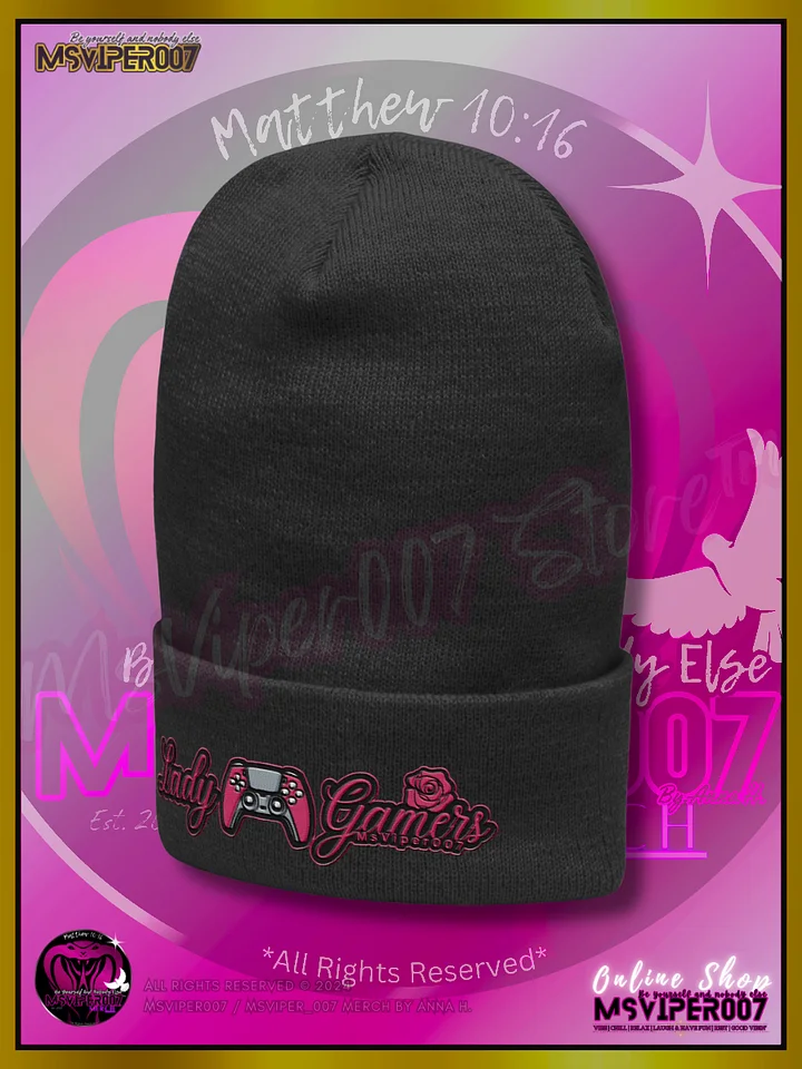 Cuffed Beanie [ Embroidered Design(s) ] - MsViper007's "Lady Gamers Are Awesome™ [flamingo]" Beanie product image (2)