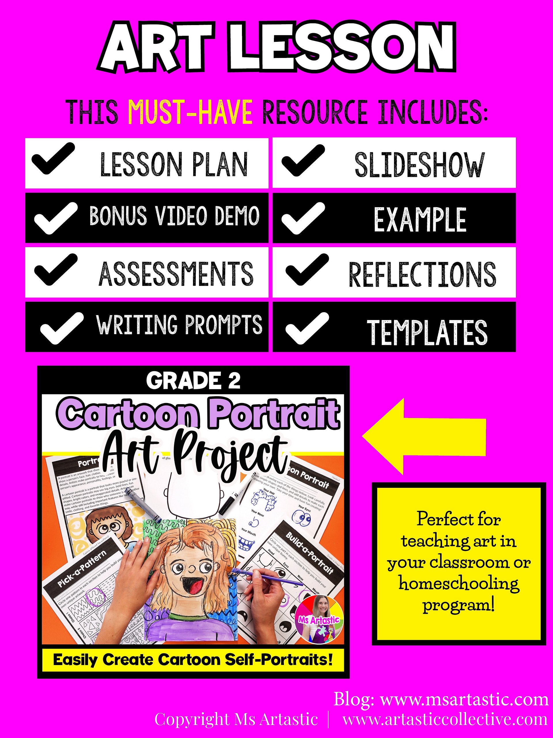 2nd Grade Back to School Cartoon Portrait Art Lesson Self Portrait Art Project product image (5)