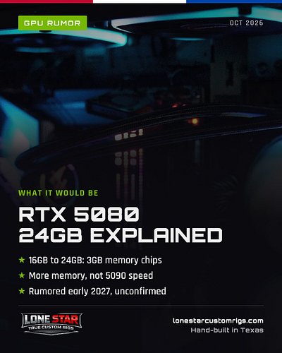 RTX 5080 24GB: what would it actually be? 🤔

✅ 16GB → 24GB using 3GB memory chips
✅ More room for textures, mods, local AI
❌ ...