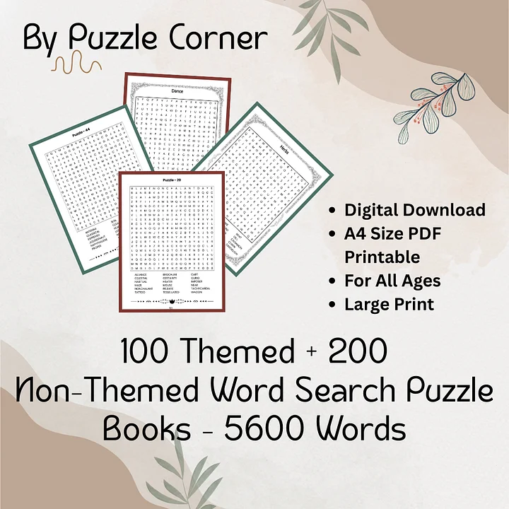 300 Word Search Puzzles with Solutions - 5600 Words Printable (Digital Product) by Puzzle Corner product image (1)