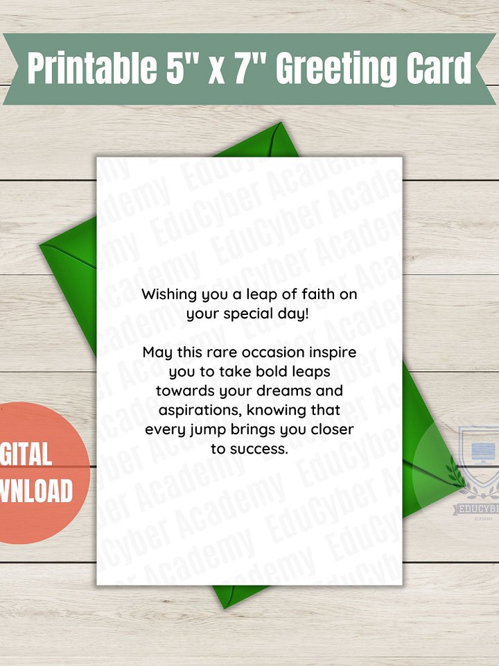 Leap Year Birthday Card Printable February 29th Leapers Greetings Instant Download PDF product image (2)