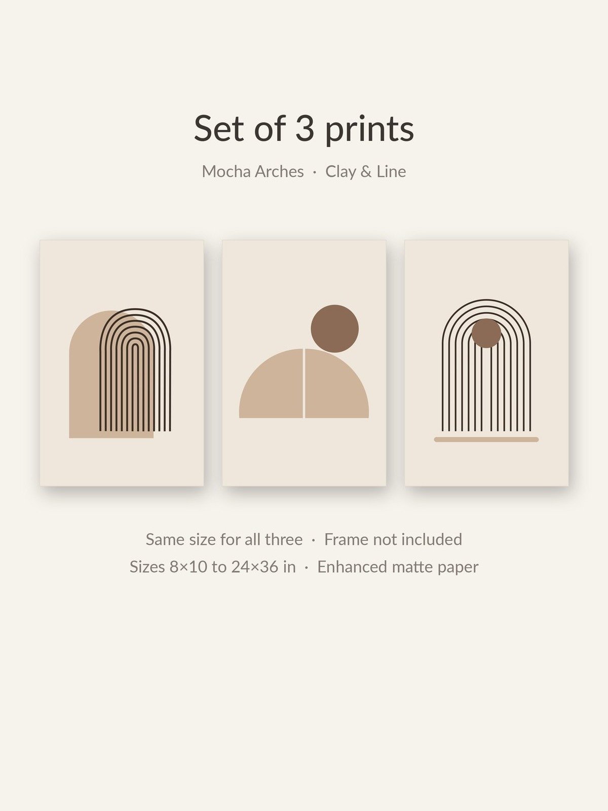 Neutral Bathroom Wall Art Set of 3 | Mocha Boho Arch Prints product image (2)